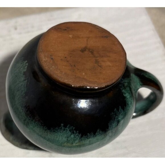 Vintage Handmade Green Ceramic Pitcher Creamer With Handle & Spout 2.75" - Picture 4 of 5